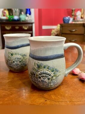 Otagiri Mercantile Co OMC Seashell Coastal Coffee Cups Set of 2 Japan